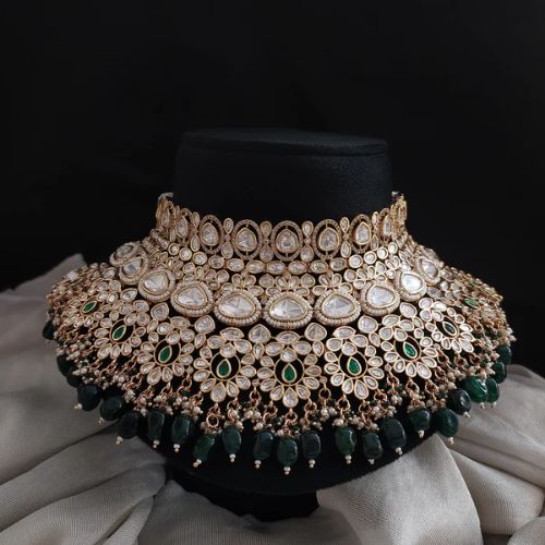 Beautiful Fancy Design Party Wear High Gold Polish Kundan Necklace Set